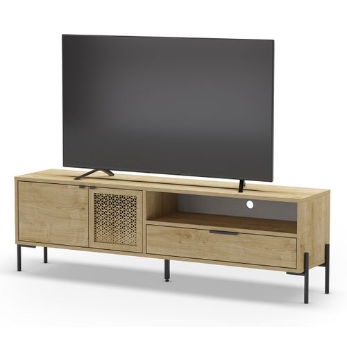 Meuble TV, Meuble De Salon Rectangulaire Aspect Bois Coloris Chêne Et Métal Coloris Noir