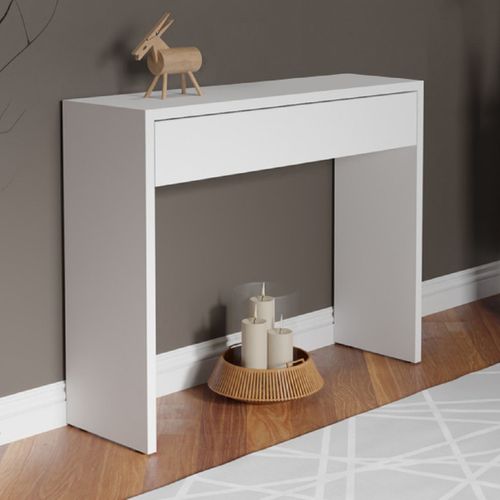Table Console, Meuble Console Avec 1 Tiroir Coloris Blanc - L. 100 X P. 30 X H. 76 Cm