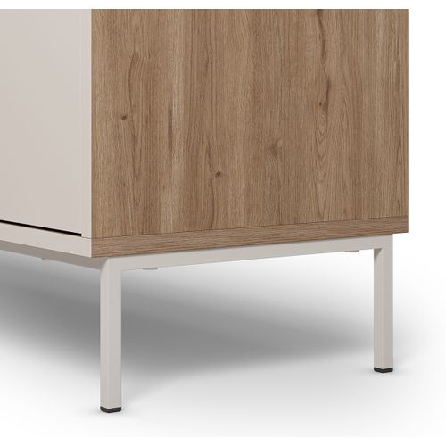 Buffet, Commode De Rangement Avec 4 Portes Aspect Bois Coloris Chêne, Crème