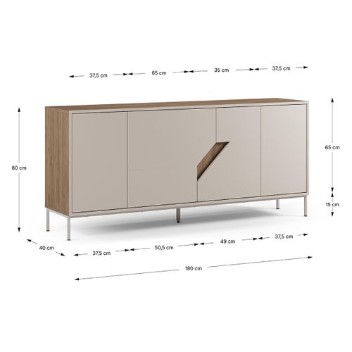 Buffet, Commode De Rangement Avec 4 Portes Aspect Bois Coloris Chêne, Crème