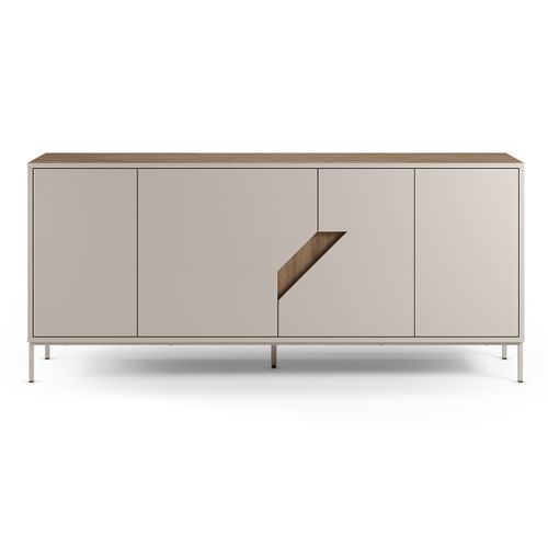 Buffet, Commode De Rangement Avec 4 Portes Aspect Bois Coloris Chêne, Crème