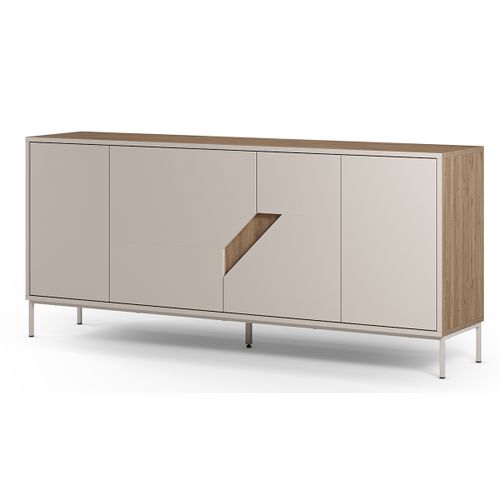 Buffet, Commode De Rangement Avec 4 Portes Aspect Bois Coloris Chêne, Crème