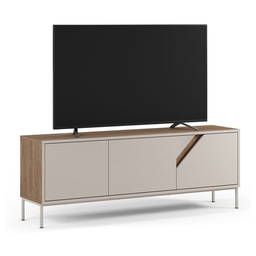 Meuble TV, Meuble De Salon Avec 3 Portes Aspect Bois Coloris Chêne, Crème