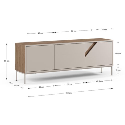 Meuble TV, Meuble De Salon Avec 3 Portes Aspect Bois Coloris Chêne, Crème