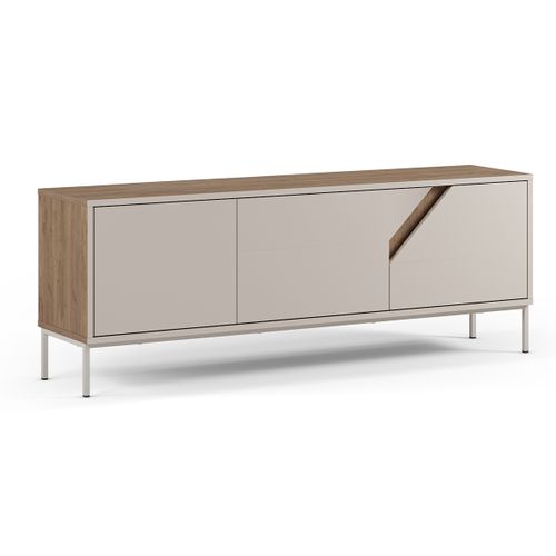 Meuble TV, Meuble De Salon Avec 3 Portes Aspect Bois Coloris Chêne, Crème