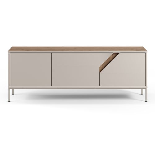 Meuble TV, Meuble De Salon Avec 3 Portes Aspect Bois Coloris Chêne, Crème