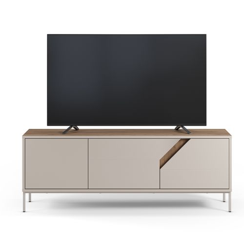 Meuble TV, Meuble De Salon Avec 3 Portes Aspect Bois Coloris Chêne, Crème