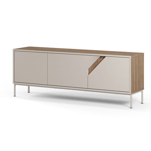 Meuble TV, Meuble De Salon Avec 3 Portes Aspect Bois Coloris Chêne, Crème
