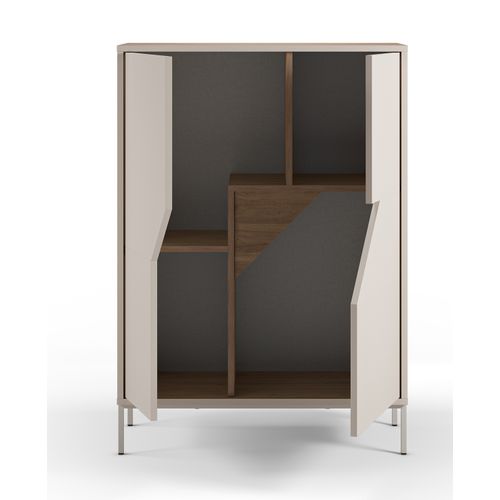 Buffet, Meuble De Rangement Avec 2 Portes Aspect Bois Coloris Chêne, Crème