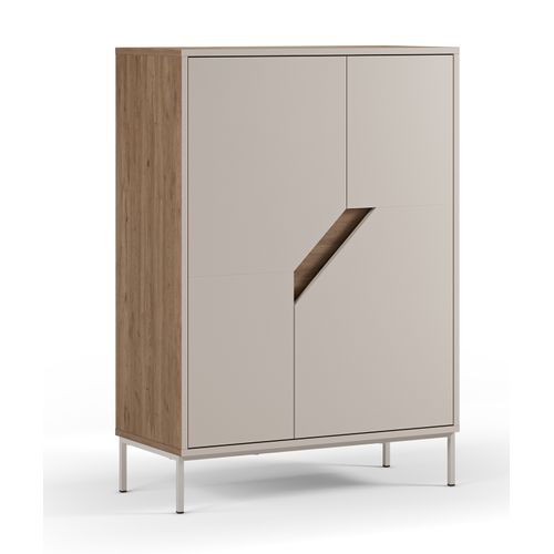 Buffet, Meuble De Rangement Avec 2 Portes Aspect Bois Coloris Chêne, Crème