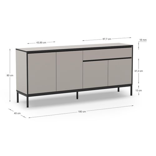 Buffet, Meuble De Rangement Avec 4 Portes Et 1 Tiroir Aspect Bois Coloris Crème, Pieds En Métal