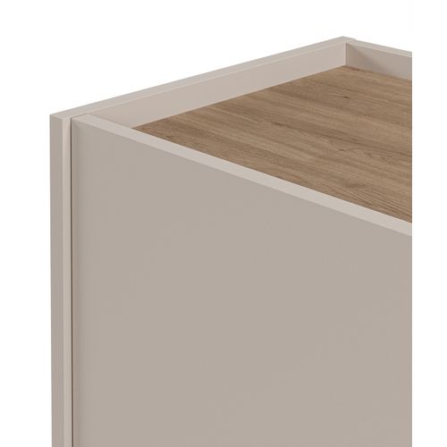 Buffet, Meuble De Rangement Avec 3 Portes Aspect Bois Coloris Crème, Chêne Et Pieds En Métal