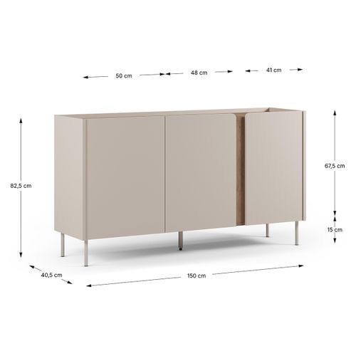 Buffet, Meuble De Rangement Avec 3 Portes Aspect Bois Coloris Crème, Chêne Et Pieds En Métal