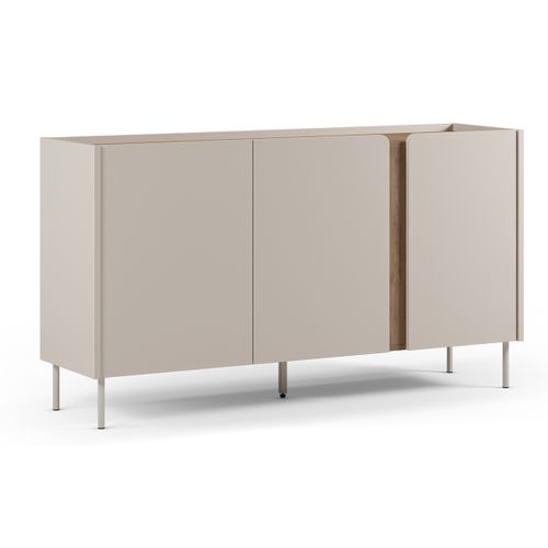 Buffet, Meuble De Rangement Avec 3 Portes Aspect Bois Coloris Crème, Chêne Et Pieds En Métal