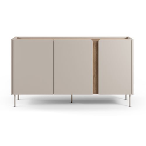 Buffet, Meuble De Rangement Avec 3 Portes Aspect Bois Coloris Crème, Chêne Et Pieds En Métal