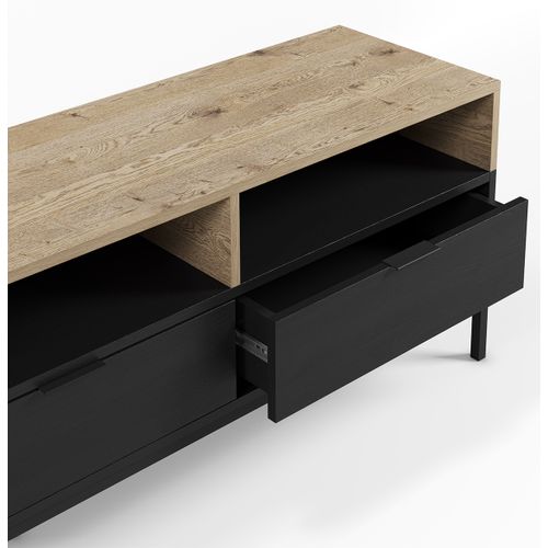 Meuble TV, Meuble De Salon Aspect Bois Coloris Chêne, Noir Et Pieds En Métal