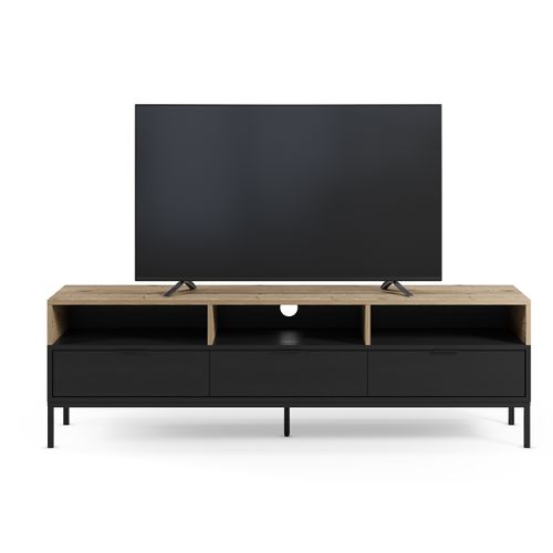 Meuble TV, Meuble De Salon Aspect Bois Coloris Chêne, Noir Et Pieds En Métal