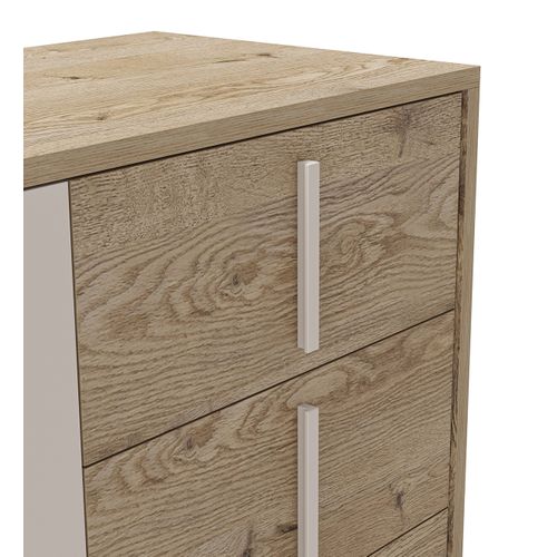 Buffet, Meuble De Rangement Avec 2 Portes Et 3 Tiroirs Aspect Bois Coloris Chêne Et Métal