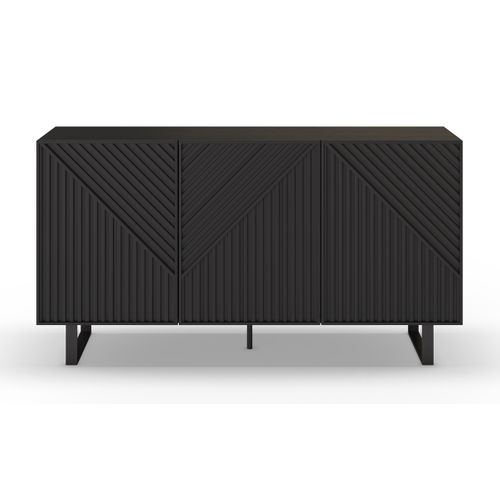 Buffet, Meuble De Rangement Avec 3 Portes Aspect Bois Coloris Noir, Pieds En Métal Noir