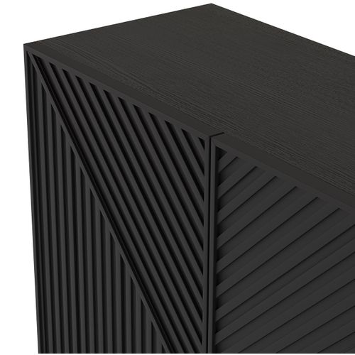 Buffet, Meuble De Rangement Avec 3 Portes Aspect Bois Coloris Noir, Pieds En Métal Noir