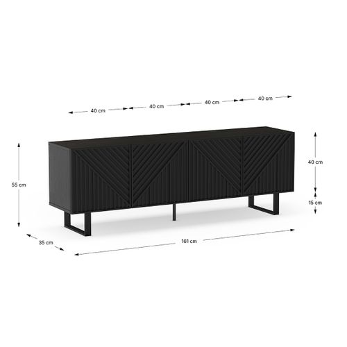 Meuble TV, Meuble De Salon Aspect Bois Coloris Noir, Pieds En Métal Noir