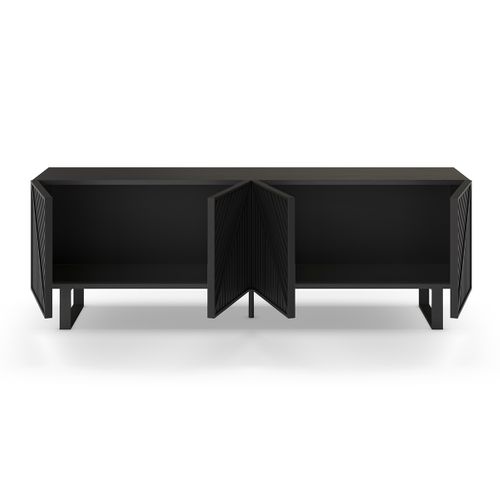 Meuble TV, Meuble De Salon Aspect Bois Coloris Noir, Pieds En Métal Noir