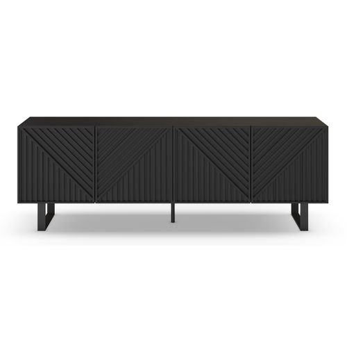 Meuble TV, Meuble De Salon Aspect Bois Coloris Noir, Pieds En Métal Noir