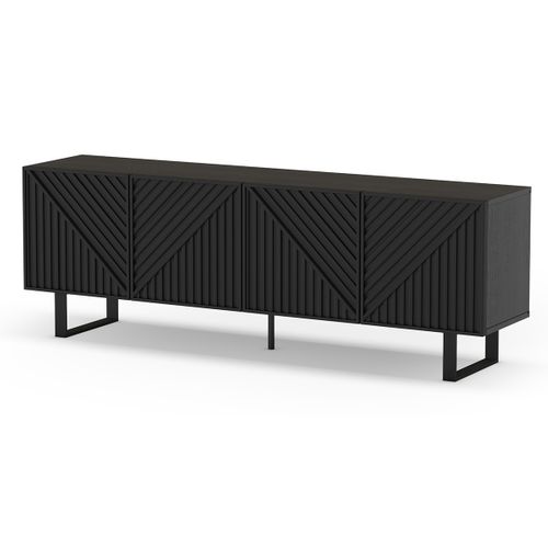 Meuble TV, Meuble De Salon Aspect Bois Coloris Noir, Pieds En Métal Noir