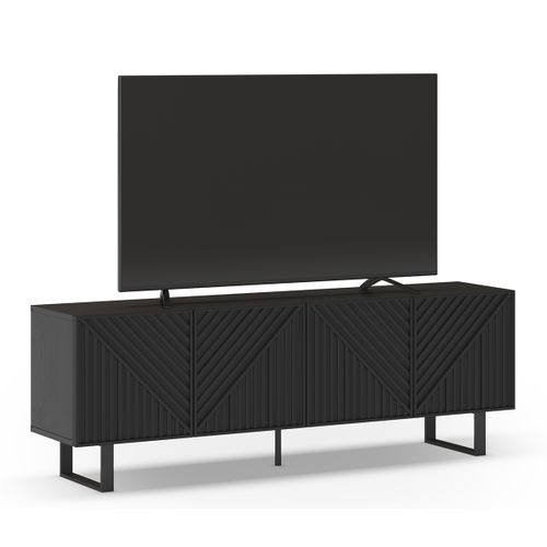 Meuble TV, Meuble De Salon Aspect Bois Coloris Noir, Pieds En Métal Noir