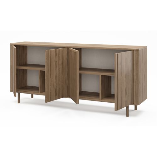 Buffet, Meuble De Rangement Avec 4 Portes Aspect Bois Coloris Chêne - L. 180 X P. 40 X H. 80 Cm