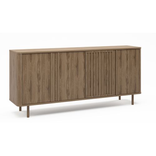 Buffet, Meuble De Rangement Avec 4 Portes Aspect Bois Coloris Chêne - L. 180 X P. 40 X H. 80 Cm