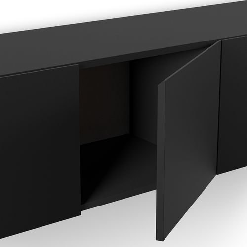 Meuble TV, Meuble De Salon Avec 4 Portes Aspect Bois Coloris Noir  - L. 180 X P. 35 X H. 38 Cm
