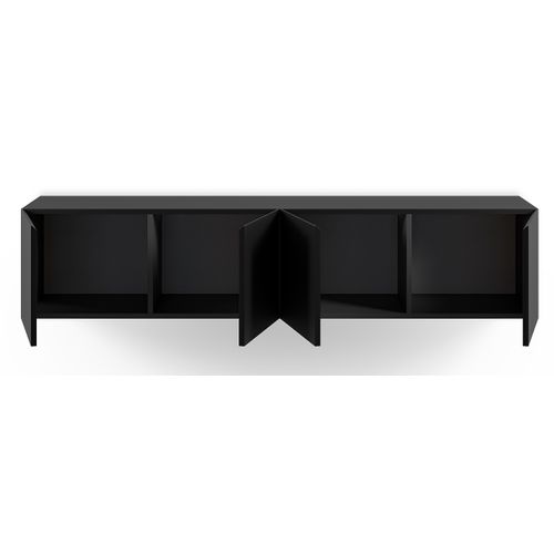 Meuble TV, Meuble De Salon Avec 4 Portes Aspect Bois Coloris Noir  - L. 180 X P. 35 X H. 38 Cm