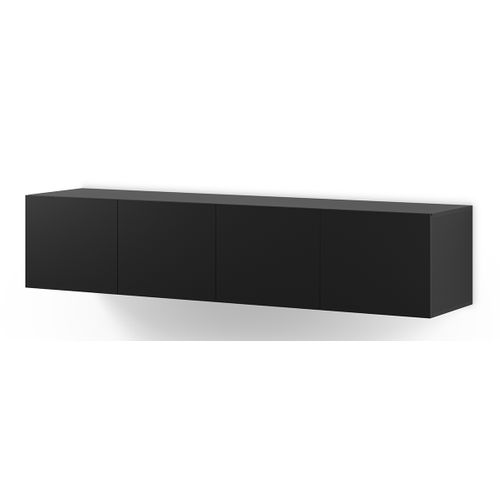 Meuble TV, Meuble De Salon Avec 4 Portes Aspect Bois Coloris Noir  - L. 180 X P. 35 X H. 38 Cm