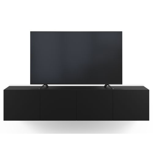 Meuble TV, Meuble De Salon Avec 4 Portes Aspect Bois Coloris Noir  - L. 180 X P. 35 X H. 38 Cm