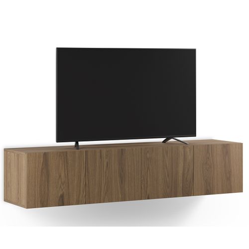 Meuble TV, Meuble De Salon Avec 4 Portes Aspect Bois Coloris Chêne - L. 180 X P. 35 X H. 38 Cm