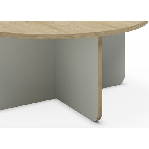 Table Basse, Table De Salon Ronde Aspect Bois Coloris Chêne, Pieds Coloris Vert