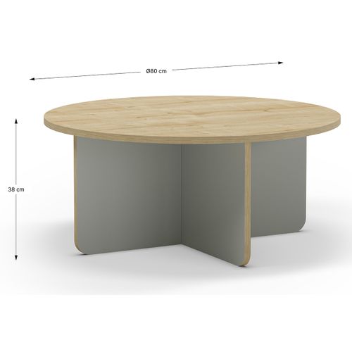 Table Basse, Table De Salon Ronde Aspect Bois Coloris Chêne, Pieds Coloris Vert