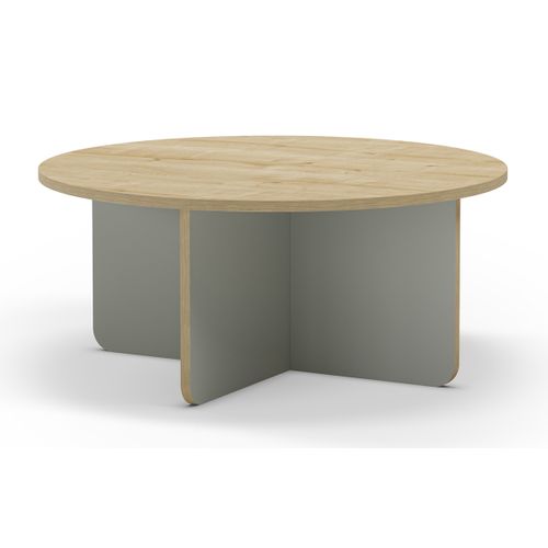 Table Basse, Table De Salon Ronde Aspect Bois Coloris Chêne, Pieds Coloris Vert
