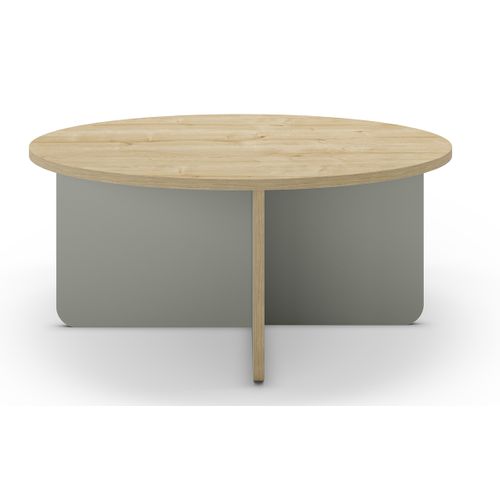 Table Basse, Table De Salon Ronde Aspect Bois Coloris Chêne, Pieds Coloris Vert