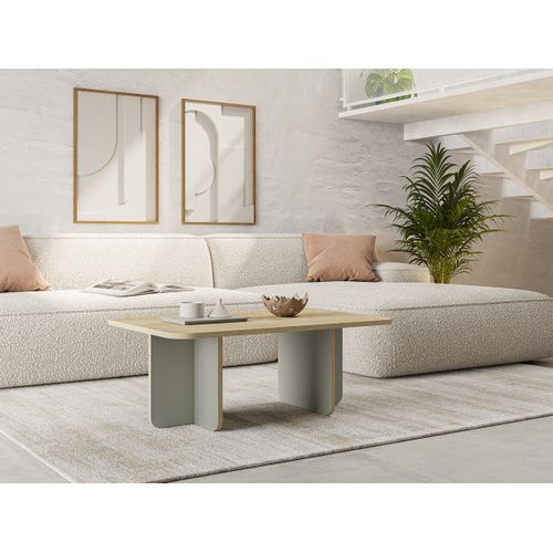 Table Basse, Table De Salon Rectangulaire Aspect Bois Coloris Chêne Et Pieds Coloris Vert