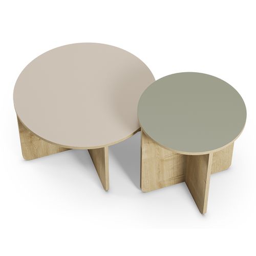 Set De 2 Tables Basses, Tables De Salon Aspect Bois Coloris Chêne, Vert