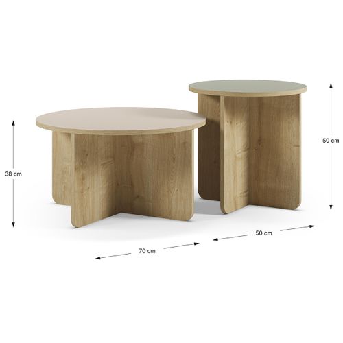 Set De 2 Tables Basses, Tables De Salon Aspect Bois Coloris Chêne, Vert
