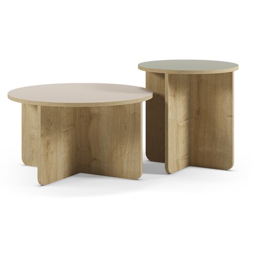 Set De 2 Tables Basses, Tables De Salon Aspect Bois Coloris Chêne, Vert