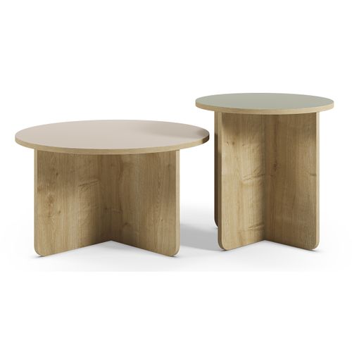 Set De 2 Tables Basses, Tables De Salon Aspect Bois Coloris Chêne, Vert
