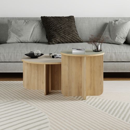 Set De 2 Tables Basses, Tables De Salon Aspect Bois Coloris Chêne, Vert