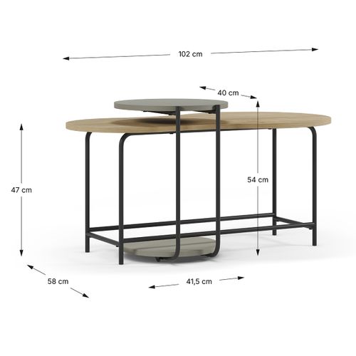 Set De 2 Tables Basses, Tables De Salon Aspect Bois Coloris Chêne, Vert Et Métal Coloris Noir