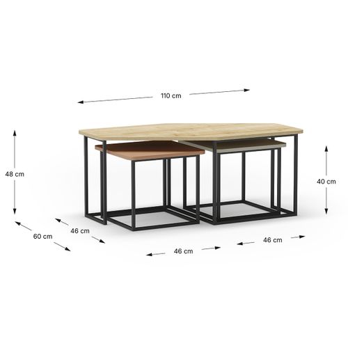 Set De 3 Tables Basses, Tables De Salon Aspect Bois Coloris Chêne, Terracotta, Vert