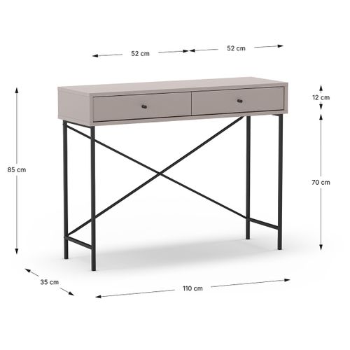Meuble Console, Table De Console Avec 2 Tiroirs Aspect Bois Coloris Moka Et Pieds En Métal Noir