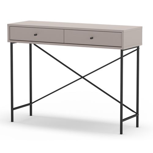 Meuble Console, Table De Console Avec 2 Tiroirs Aspect Bois Coloris Moka Et Pieds En Métal Noir
